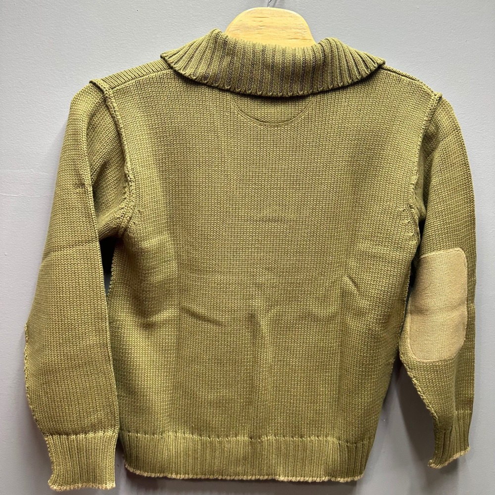 Orvis Mens Large Olive Green Cotton Shaker Knit Button Neck Sweater Elbow Patch - Picture 4 of 5